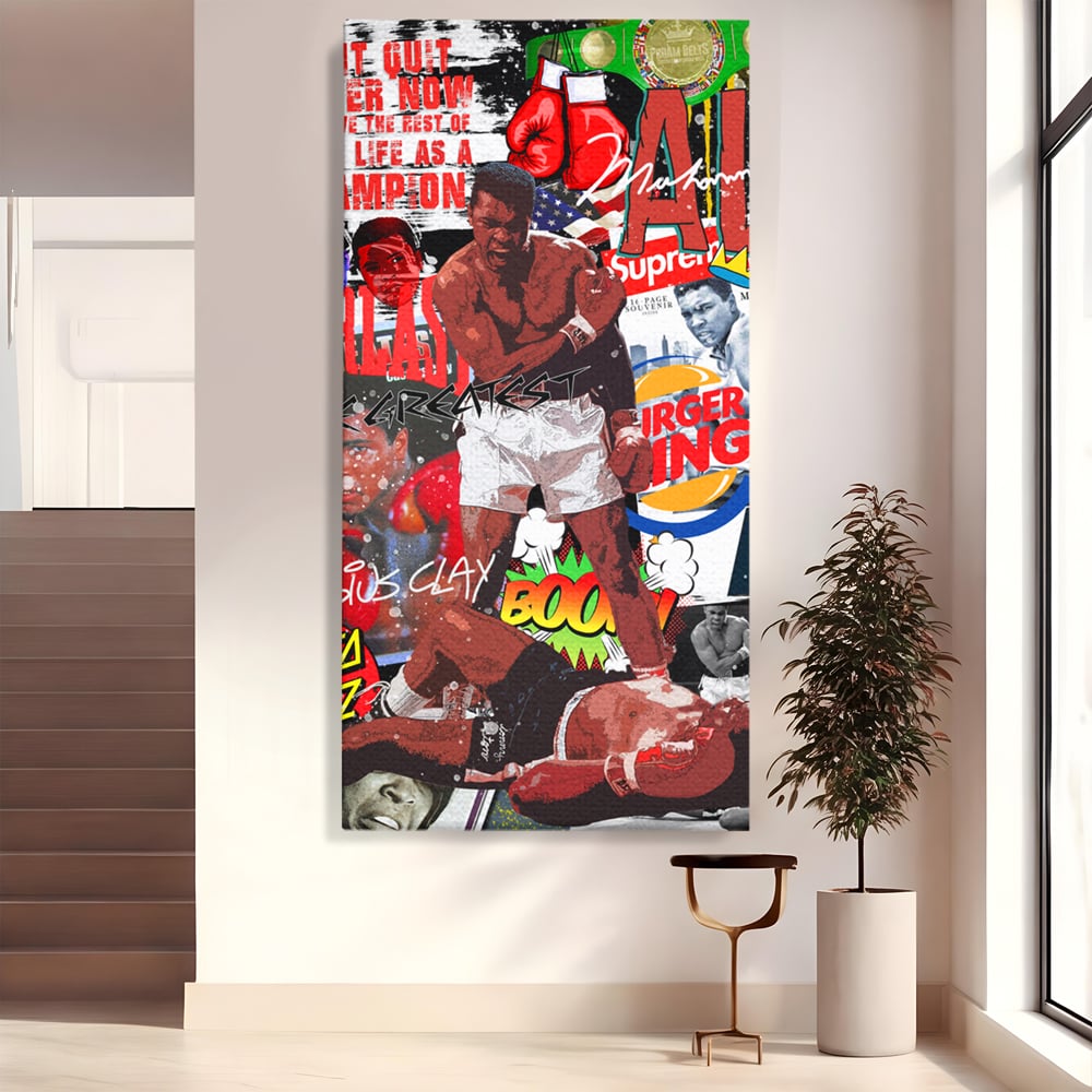 Tablou canvas cu tablou canvas cu muhammad ali in box, fara rama, pe sasiu de lemn